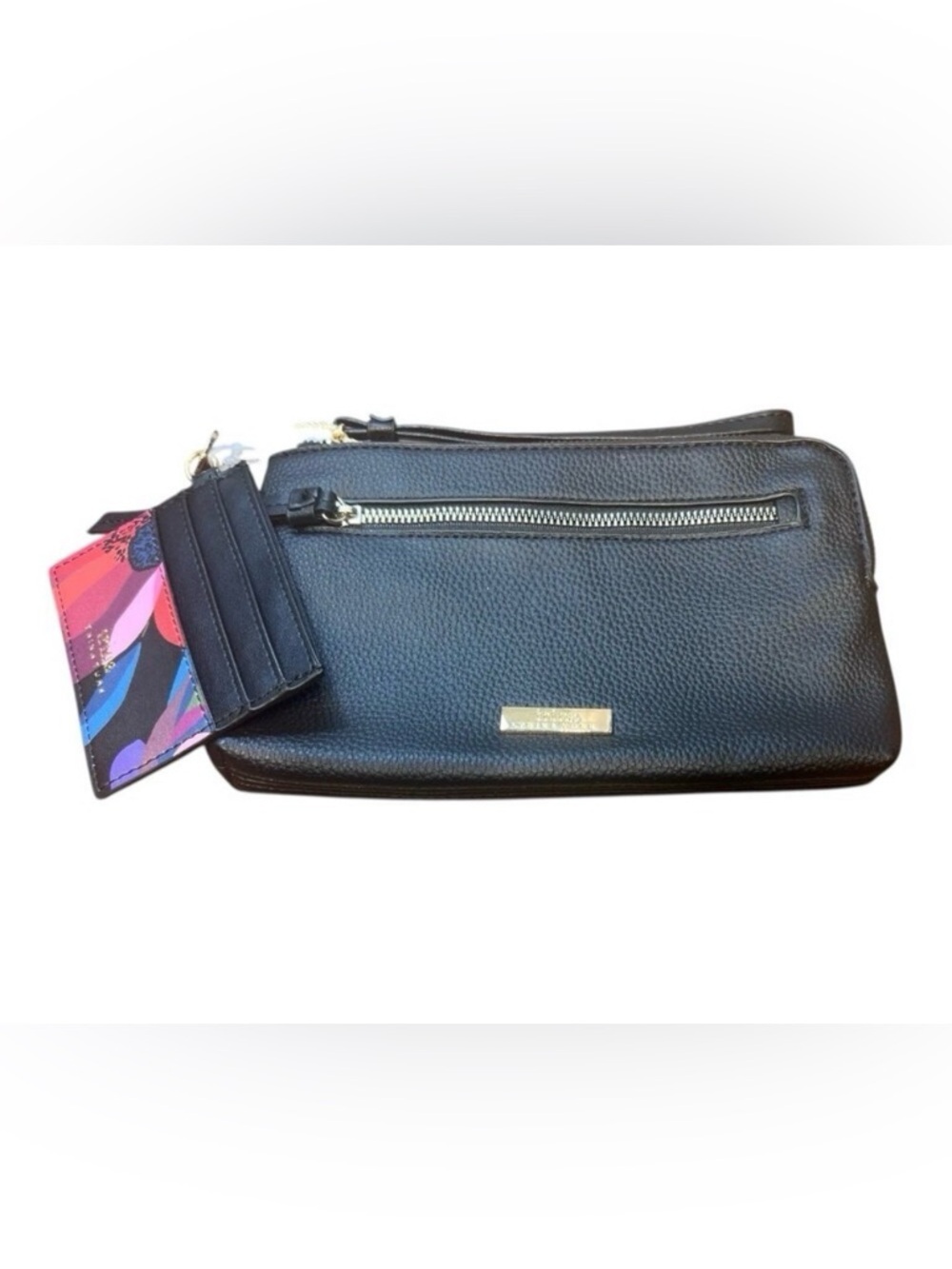 Trina Turk Black Wristlet Wallet Matching Keychain Cardholder Set Faux Leather